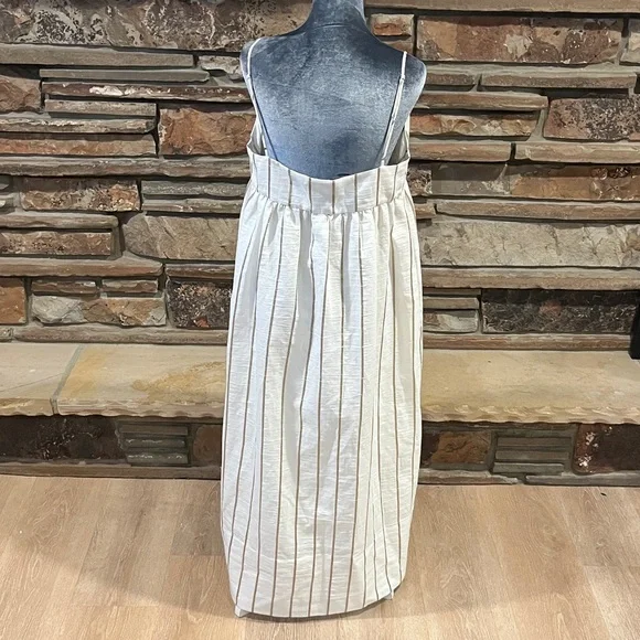 Jenni Kayne Cove Dress in Gold Stripe Spaghetti Strap Ankle Length - Picture 6 of 11